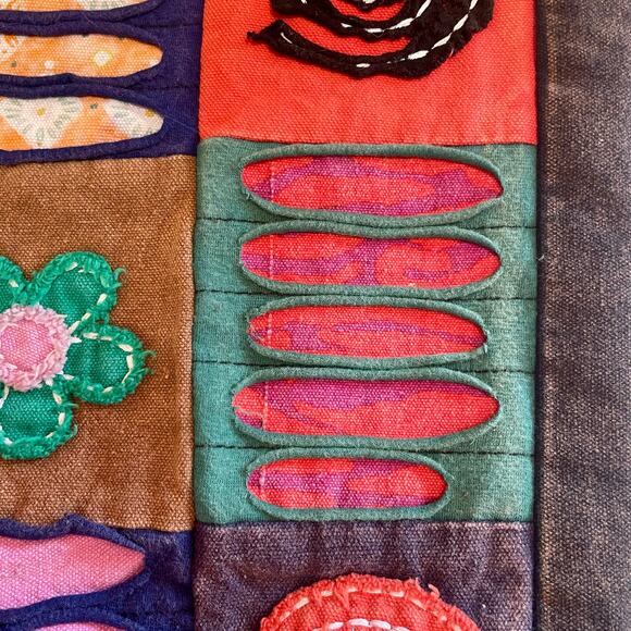 Bohemian Artsy Canvas Bucket Tote Patchwork Applique Distress Hippie Tote Bag - Picture 6 of 9